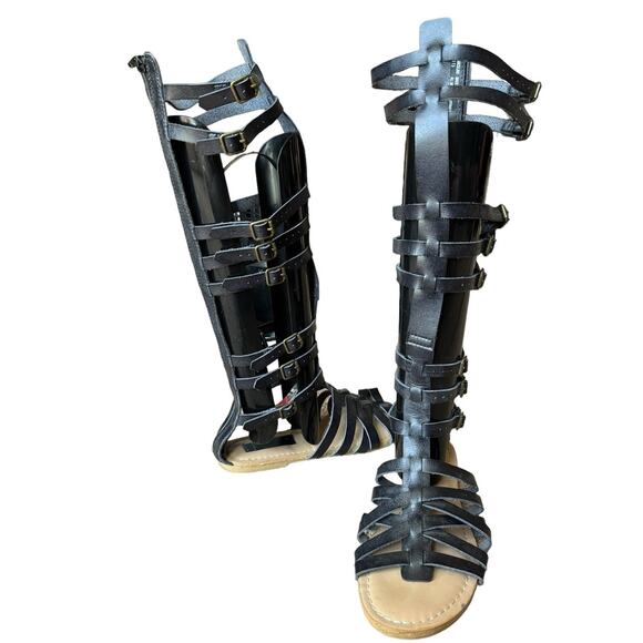 15.5" Tall Gladiator Black Sandals buckle & zipper closing by Just Fab size 7.5 - Picture 3 of 16
